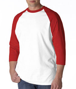 2184 Anvil Adult Cotton Baseball Tee White/ Red