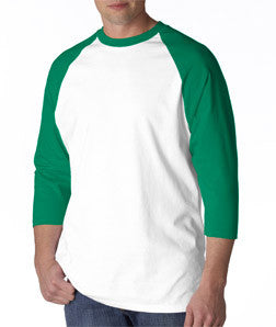 2184 Anvil Adult Cotton Baseball Tee White/ Kelly