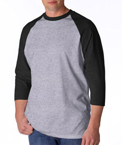 2184 Anvil Adult Cotton Baseball Tee Heather Grey/ Black (90/10)
