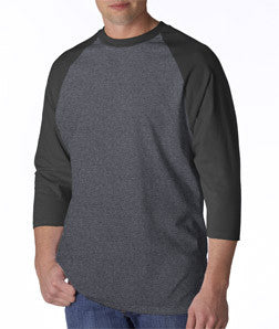 2184 Anvil Adult Cotton Baseball Tee Heather Dark Grey/ Black (50/50)