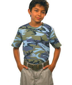 2206 Code V Youth Camouflage Cotton T-Shirt Blue Woodland
