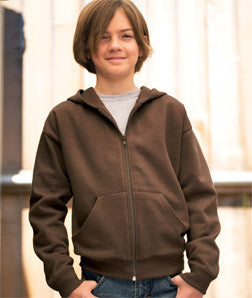 2246 LA T Youth Fleece Hooded Zip-Front Sweatshirt with Pockets Brown