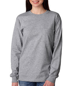 2410 Gildan Adult Ultra CottonLong-Sleeve T-Shirt with Pocket Sport Grey (90/10)