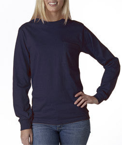2410 Gildan Adult Ultra CottonLong-Sleeve T-Shirt with Pocket Navy