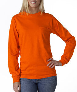 2410 Gildan Adult Ultra CottonLong-Sleeve T-Shirt with Pocket Safety Orange (50/50)