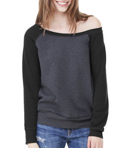 7501 Bella + Canvas Ladies' Sponge Fleece Wide Neck Sweatshirt Deep Heather/ Black