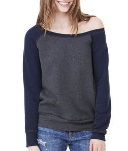 7501 Bella + Canvas Ladies' Sponge Fleece Wide Neck Sweatshirt Deep Heather/ Navy