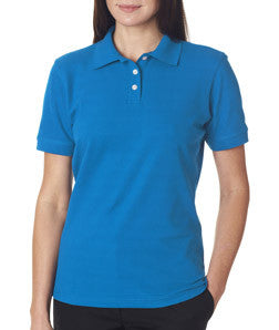 7510L UltraClub® Ladies' Platinum Honeycomb Piqué Polo Bimini Blue