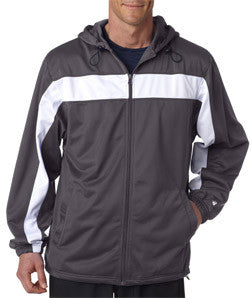 7705 Badger Adult Brushed Tricot Hooded Jacket Graphite/ White