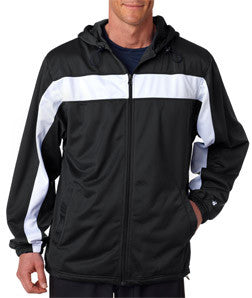 7705 Badger Adult Brushed Tricot Hooded Jacket Black/ White