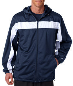 7705 Badger Adult Brushed Tricot Hooded Jacket Navy/ White