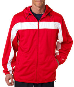 7705 Badger Adult Brushed Tricot Hooded Jacket Red/ White