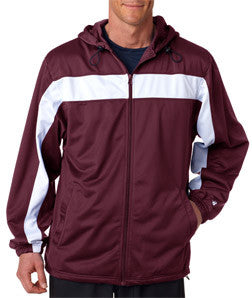 7705 Badger Adult Brushed Tricot Hooded Jacket Maroon/ White