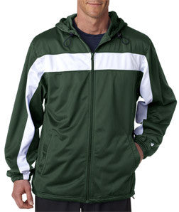 7705 Badger Adult Brushed Tricot Hooded Jacket Forest/ White