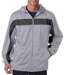 7705 Badger Adult Brushed Tricot Hooded Jacket Silver/ Graphite